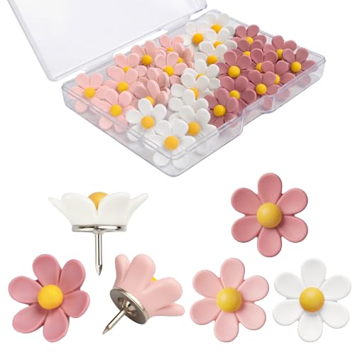 Sohalejr 30 Pcs Flowers Push Pins Decorative Thumb Tacks in 3 Colors Cute Office Decor for Women Cork Board Bulletin Board, Photos Wall Maps and Other Offices Schools Supplies Christmas Decoration