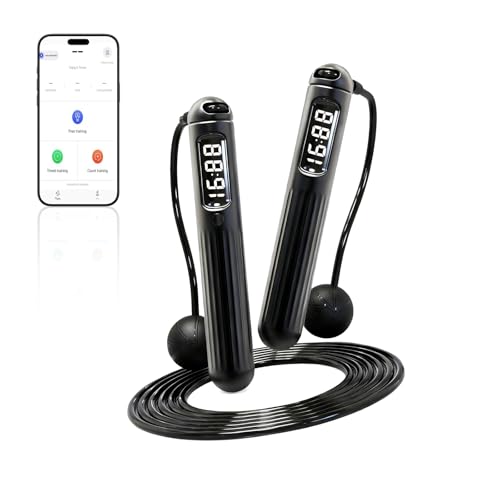 Smart Jump Rope,Cordless Jump Rope with LCD Display Counter,APP Data Analysis,Cordless Ball Counterweight Skipping Rope,Suitable for Women, Men, all Age Groups Adjustable Skipping Rope (Black)