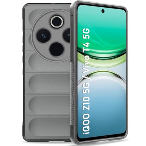 Image of TheGiftKart Liquid Silicon Back Cover Case for iQOO Z10 5G / Vivo T4 5G | Shockproof Military Grade Protection | Micro-Fibre Cloth On Inner Side | Built-in Anti-Slip Grip for Back Cover (TPU, Black)