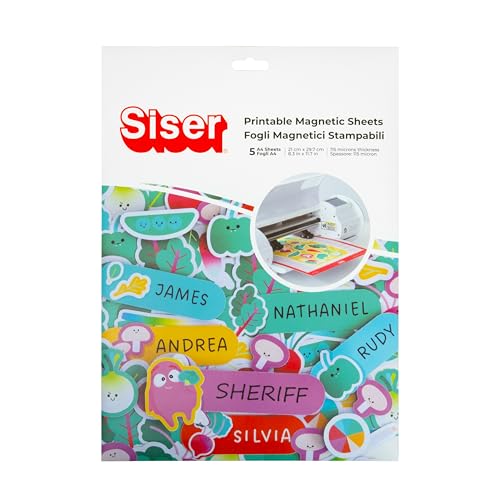 Siser® Fogli Magnetici Stampabili A4 – 5 Fogli Vinile Magnetico Adesivo Waterproof Per Stampanti Inkjet E Plotter Da Taglio (Cricut, Silhouette, Juliet, Romeo)