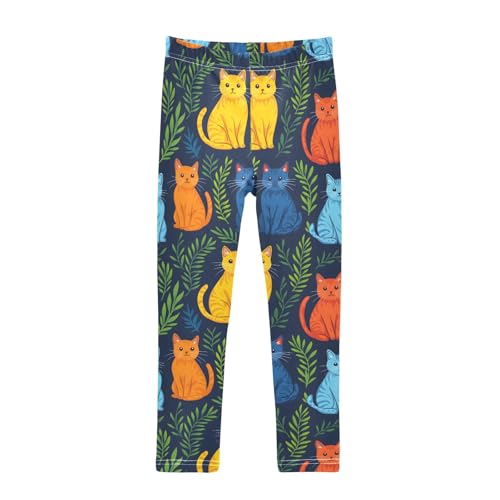 Colorful Cute Cat 2 Girls Leggings Athletic Pants Tights Stretch Bottom