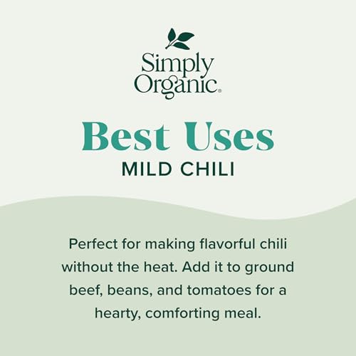 Image of Simply Organic Mild Chili Seasoning Mix, 1-Ounce 12-Pack, Organic Cumin, Paprika, Cloves, Allspice, Warm, Hearty Taste