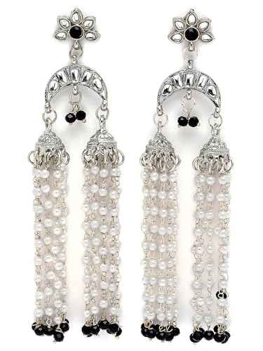 Image of Karatcart Black Beads Long Drop Earrings For womens