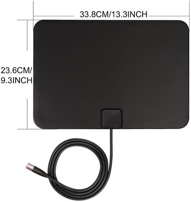 Diagram showing the dimensions of the Atlantic 33007257 antenna: 33.8 cm / 13.3 inches width and 23.6 cm / 9.3 inches height.