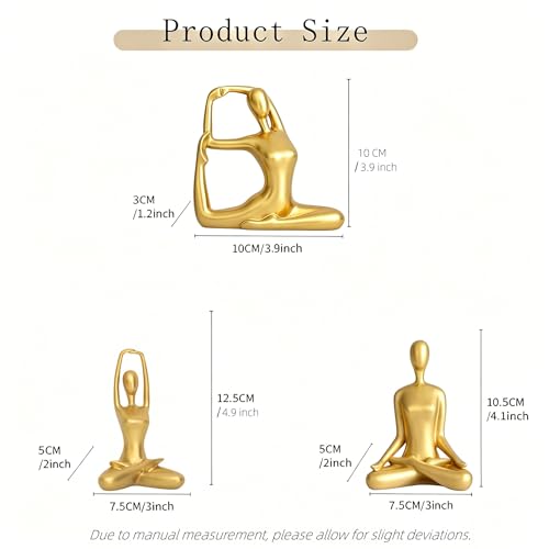 Set de 3 figuras de yoga en resina dorada miniatura 2
