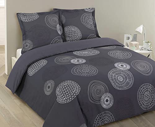 Vision - Parure de lit Réversible 100% Coton - Fabrizio Gris - Set de Housse de Couette 240x220 cm avec 2 taies d'oreiller pour lit Standard 2 Personnes -...