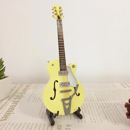 ミニチュア木製アコースティックエレクトリックギター、ポータブルミニチュア楽器、ミニアンチトゥルーかわいい装飾工芸品、DIYホームデコレーション(9)