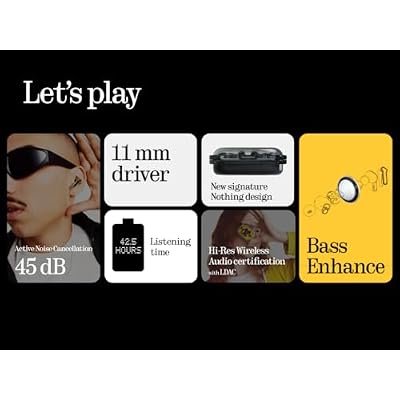 Nothing Ear (a) Wireless Earbuds, 45dB Hybrid Noise Cancelling Earbuds, Hi-Res Audio, Advanced Equaliser, Dual Connect, 6 Mics, 42.5H Playtime Ear Buds Wireless Bluetooth, Black