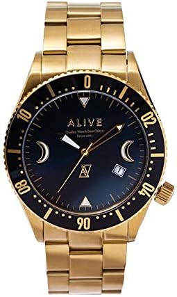 Amazon Co Jp Alive Athletics アライブアスレチックス ウォッチ 腕時計 自動巻き Gravity O S Gold Navy 腕時計