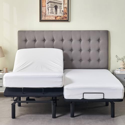 Image of Kingnex Waterproof Split King Mattress Protector for Adjustable Bed Fitted Sheet Style Mattress Cover with Enhanced Elastic Skirt