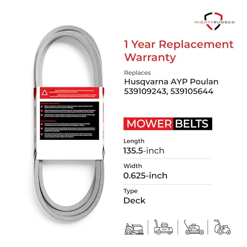 Image of 539109243 Deck Belt Replacement for Husqvarna, Length 136 inch, Heavy-Duty, Durable, Aramid Cord Belt Replaces 954-04083, 754-04083 for Husqvarna PRO925ZX, Razor Z52, Z248F, WHF4817, Z4824, Z4219, SMWC61V