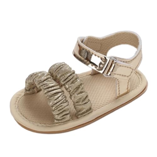 girls size 1 sandal Ruffle Bowknot Premium Soft Sole Open Toe Breathable Summer Outdoor Shoes Baby (Gold, 5.5 Infant)