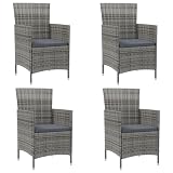 vidaXL 4X Sillas de Jardín con Cojines Sillón Exterior Terraza Balcón Patio Asiento Butaca Muebles Mobiliario Duradera Ratán Sintético Gris