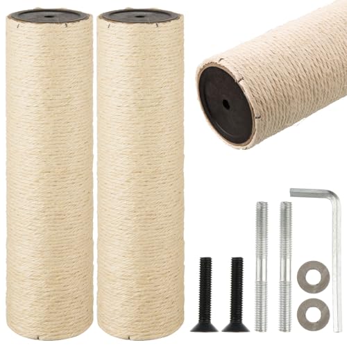 Image of 2 Root Cat Scratching Post Replacement 13.78x3.54 Cat Tree Scratch Post Replacement Natural Sisal Pole Cat Scratch Post Refill Pole Part with M8 Screws for Kitten Tree Tower Cat Furniture Accessories
