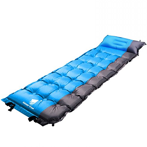 GEERTOP Portable Self-Inflating Camping Sleeping Pad with Attached Pillow Lightweight Stitching Air Cushion Inflatable Camp Tents Air Mat Mattress for Camping, Hiking Backpacking Travelling