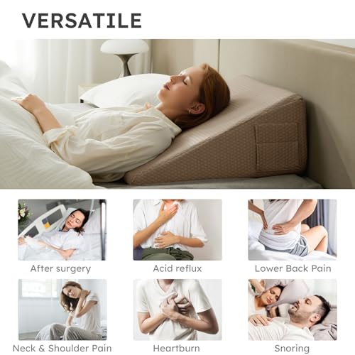 Image of Bedluxe Wedge Pillow, 12 inch Bed Wedge Pillow for Headboard, Pillow Wedge for Acid Reflux Relief, Sleeping, After Surgery, Snoring, Gerd, Triangle Pillow Wedge - Cooling Memory Foam Top, Coffee