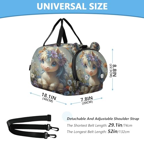 Gym Travel Duffle Bag for Boys Girls Horse Sports Dance Bag with Shoe Compartment & Wet Pocket Football Kids Travel Bag Teens Sleepover Carry3