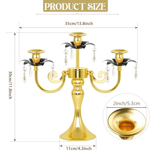 Image of 6 Pcs 3 Arm Black and Gold Candelabra Party Decorations - 11.8 Inch Tall Candle Holders, Elegant Taper Candlestick Stand for Wedding, Dining Table, Christmas Party Home Decoration