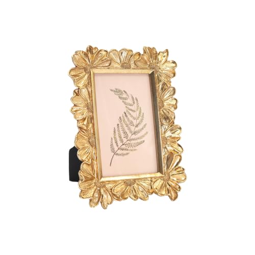 Image of Antique Floral Picture Frame - Resin & Glass Victorian-Style Frame for Tabletop or Wall Decor (Gold, 3 inch x 5 inch)