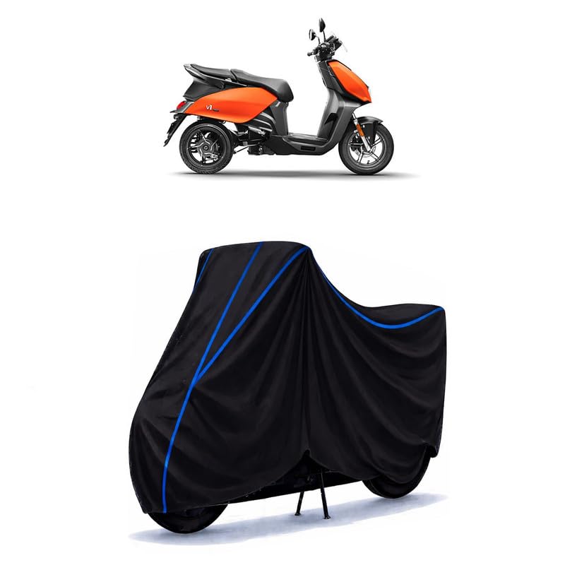 Image of Scooty Cover Water Resistant for V1 | Universal Scooter & Bike Cover | Heavy Duty UV Protection | Dust, Rain & Scratch Protection | Elastic Fit All Weather Indoor Outdoor | Black with Blue Piping