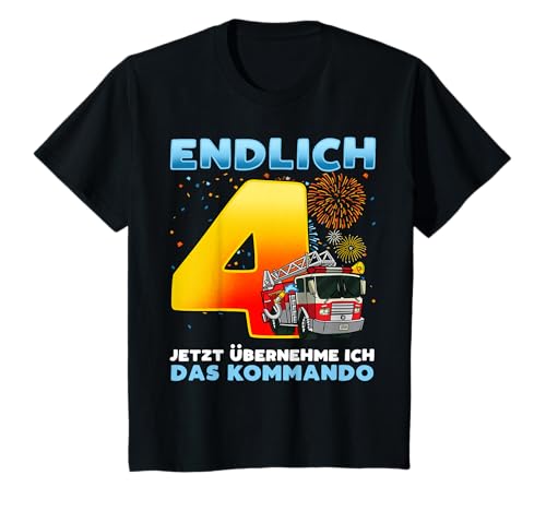 Vierter 4. Geburtstag 4 Jähriger Junge Feuerwehr T-Shirt