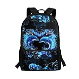 Luarisgur School Backpack for Girls 6-8 Years Old Blue Dolphin School Bag for Boys Kids Bookbag Cute Flower Schoolbag for Primary School Lightweight Children's Schoolbag