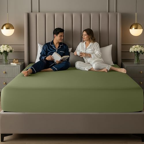 Image of Utopia Bedding Extra Deep Pocket Queen Fitted Sheet, Fits up to 21 Inch Mattress - Hotel Luxury, Soft, Breathable and Comfy - Shrinkage and Fade Resistant - Easy Care (Olive)