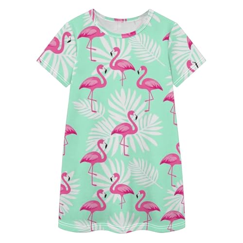 Vestidos de flamencos para niñas de 2 a 8 años ropa casual rosa con cuello redondo