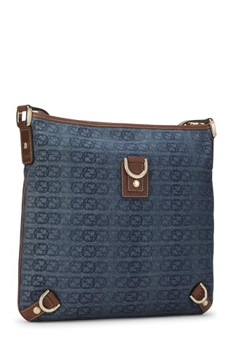 Pre-Loved Navy GG Denim D-Ring Abbey Messenger, Blue2