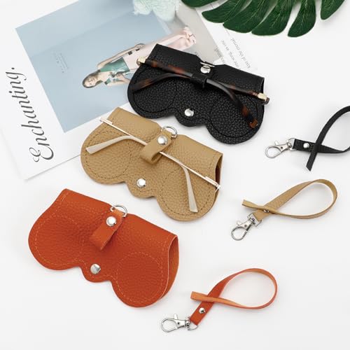 Image of 3 Pcs Soft Leather Sunglass Bag,Leather Glasses Storage Bag for Men & Women (Orange, khaki, black)