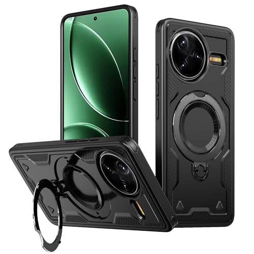 PanXCase Funda para Xiaomi Poco F7 Pro - Carcasa Armor 360° Soporte Anillo Metálico Magnética Protección Militar Antigolpes Resistente Case (Black)
