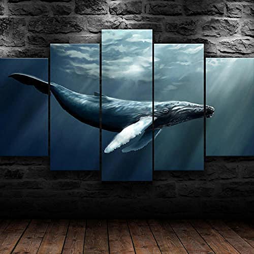 5 Pcs Lienzo Póster Arte De La Pared Ballena Bajo El Agua Océano Sin Marco 100 X 50 Cm Decoracion De Pared Con Obra De Arte Moderna Para Oficina En Casa Salon Dormitorio Comedor Habitacion Infantil G
