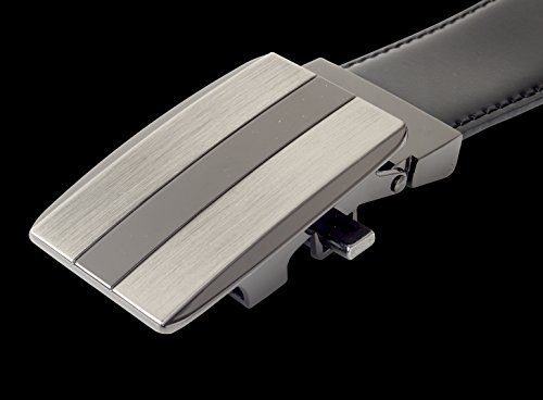 Cremson Men Gift Genuine Leather Metal Automatic Buckle Track Ratchet Dress Belt - Gunmetal & Silver Automatic Buckle/Black Leather2