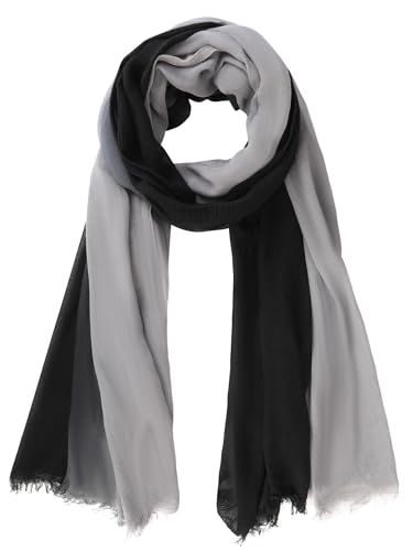 Monbessi Damen Dünner Schal Zweifarbiger Farbverlauf Leichter Schal Baumwolle Tücher Damen Mode-Accessoires Geeignet für Alle Jahreszeiten(Schwarzgrau)