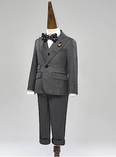 Costume rayé garçon ensemble 3 pièces smoking à revers de bal - 4