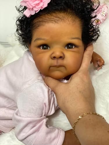 Muñeca Reborn Bebé Negra de Silicona 18 pulgadas miniatura 3