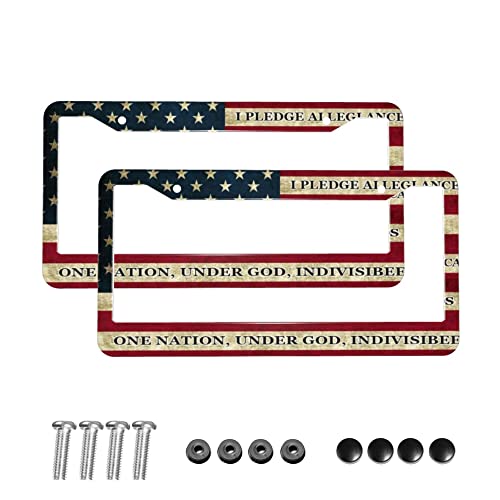 Patriotic American Flag License Plate Frames 2Pcs American Independence Day Flag Aluminum Metal Automotive Frames For Women/Men, United States License Plate Frame #TOP8