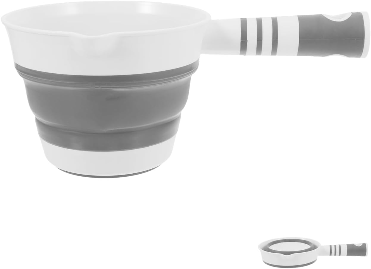 STOBAZA Collapsible Water Ladle Foldable Plastic Kitchen Water Scoop Hanging Spoon Gray for Household Bath Hair Washing and Cooking Use