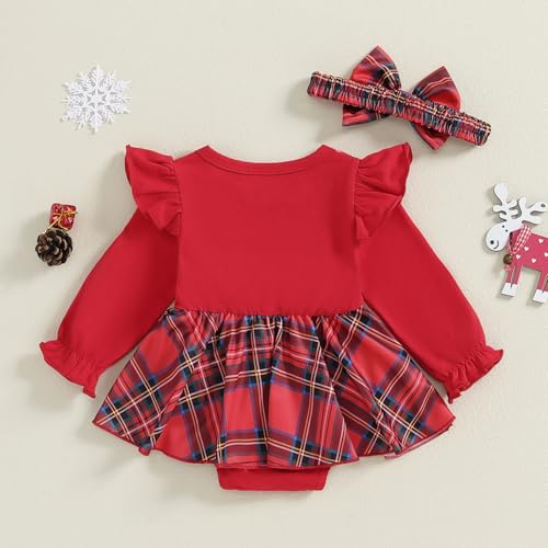 BeQeuewll Newborn Girl Christmas Clothes Infant Plaid Romper RufflesTutu Bodysuit First Christmas Outfit Baby Christmas Dress3