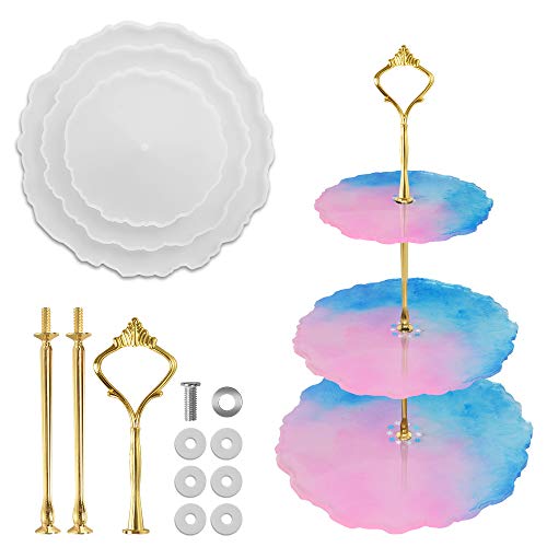 Lhedon - Moldes de resina para torre de postre con soporte, molde de silicona epoxi para hacer manualidades y hacer tartas de frutas, molde irregular de resina para soporte de mini cupcakes