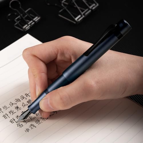 Image of Hongdian M2 Black Forest Mini Fountain Pen, Extra Fine Soft Nib & Sleek Shape Aluminium Short Pocket Travel Pen (Midnight Blue)