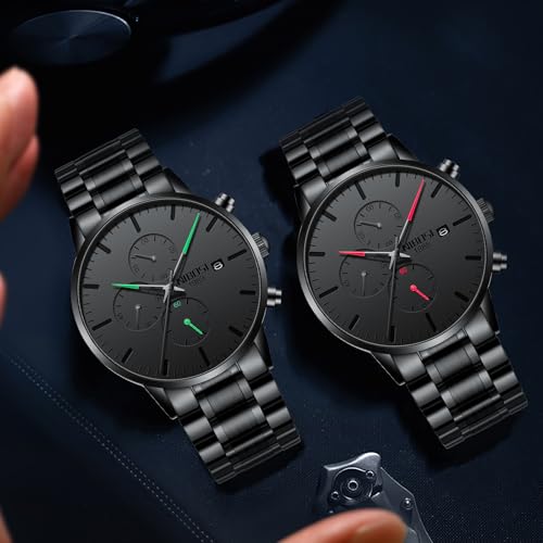 Image of NIBOSI Men's Watches Analog Minimalist Black Dial Watch for Man Business Chronograph Casual Watches Stainless Steel Strap Date