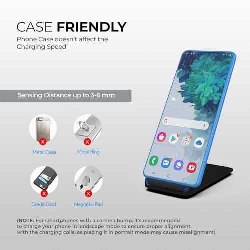 Image of Amkette PowerPro Air 600, 15W Twin Coil Wireless Charger and Phone Stand for Wirelessly Charging Smartphones Like Samsung, Google Pixel, One Plus, Xiomi and More | Adaptive Charging | Black