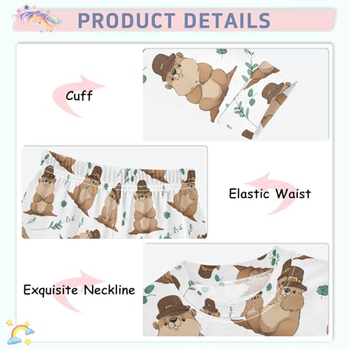ALAZA Groundhog Animal Green Leaf Pajamas Long Sleeve Sleepwear 2-Piece Pajama Set4