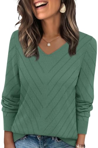 Image of WIHOLL Sweaters for Women V Neck Casual Knit Long Sleeve Tops Lightweight Pullover Clothes Fall Fashion Outfits 2026