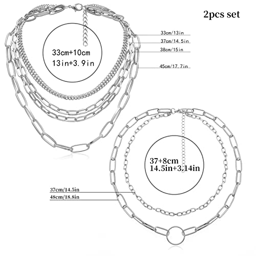 MOKAVIKY 25 Layered Necklaces for Women - Simple Punk Chunky Necklaces with Silver Chain - Goth Style (2pcs)3