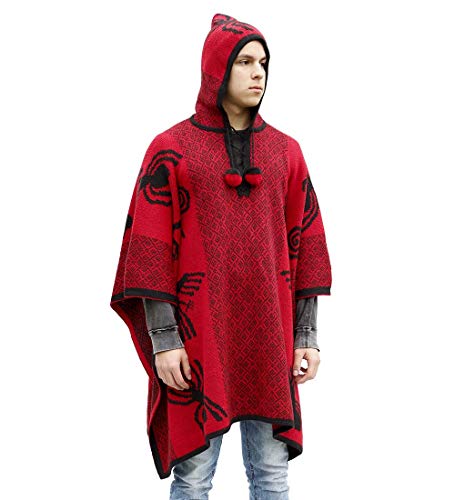 Thick Alpaca Blend Alpaca Wool Poncho For Women Men Cloak Cape Unisex Nazca Lines Design2