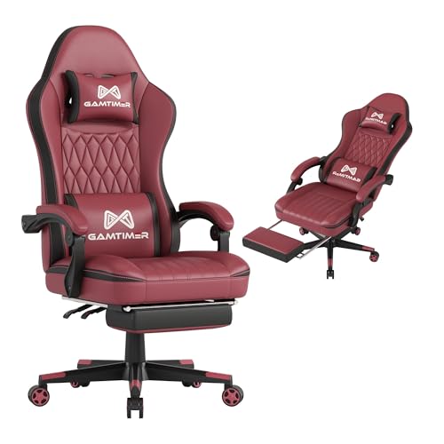 Image of Gamtimer Gaming Chair with Footrest, Ergonomic Computer Chair, PU Breathable Material with Headrest and Lumbar Support, Suitable for Silla Gamer and Adults (RED)