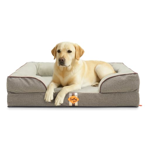 Laifug Large Orthopedic Premium Memory Foam Dog Bed, Dog Sofa with Washable and Removable Suede Cover, Waterproof Liner and Non-Slip Bottom Grey, Oliv
