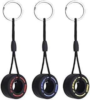 URAQT Tire Keychain, 3 Pack F1 Keyring Pendants, Fashion Ultra Soft Rubber Tire Key Ring Simulation Cartoon Small Tire Keychain for Car Decoration Accessories Car Key Chain Ring